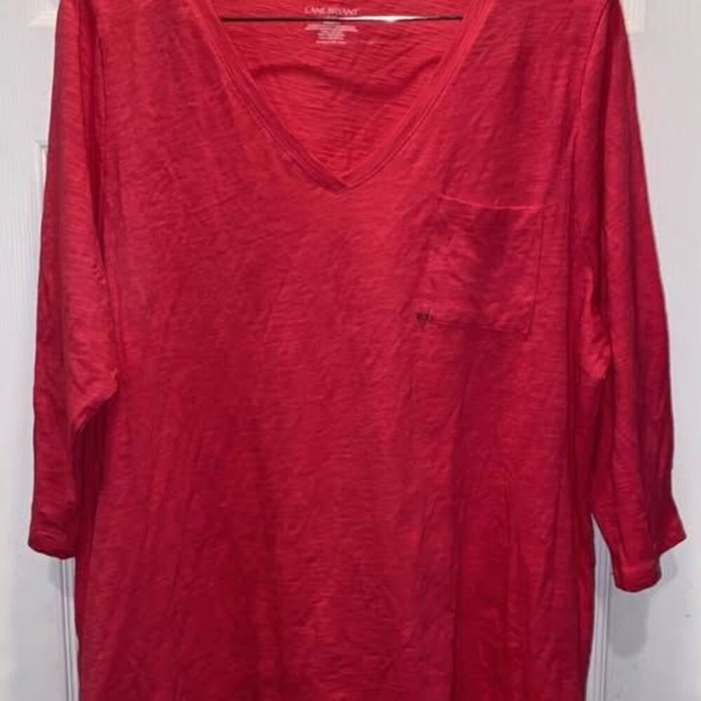 Lane Bryant Top Womens Plus 18/20 Pink V Neck 3/4 Sleeve Tee Casual
